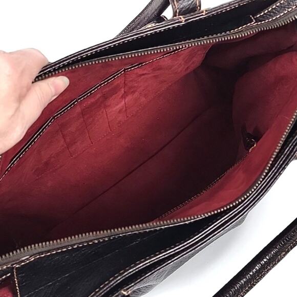 Elaine Turner Dark Brown Pebbled Leather Tote Bag Purse with Gold Hardware - Picture 4 of 7